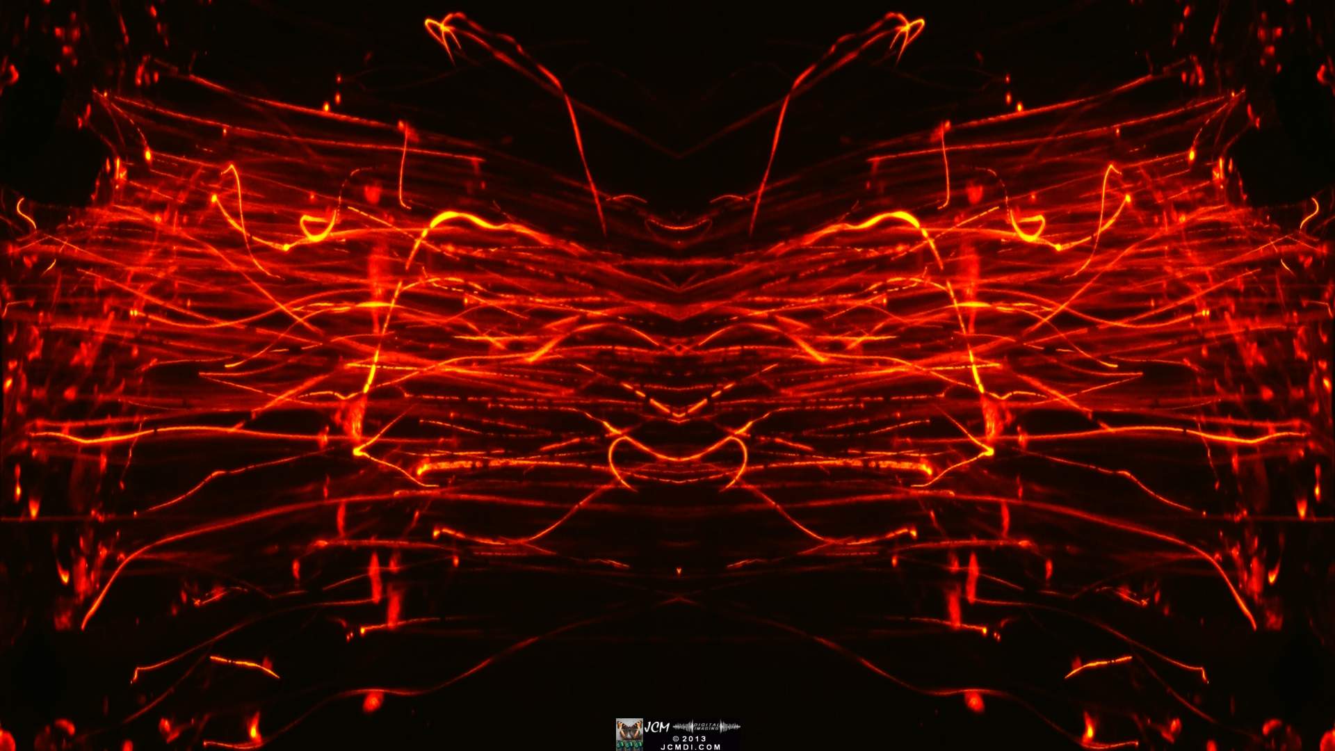 Quadroscopic art made from a still image � Fireplace coals and firefall